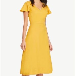 ANN TAYLOR | NWOT YELLOW LINEN FLUTTER SLEEVE DRESS Sz 0